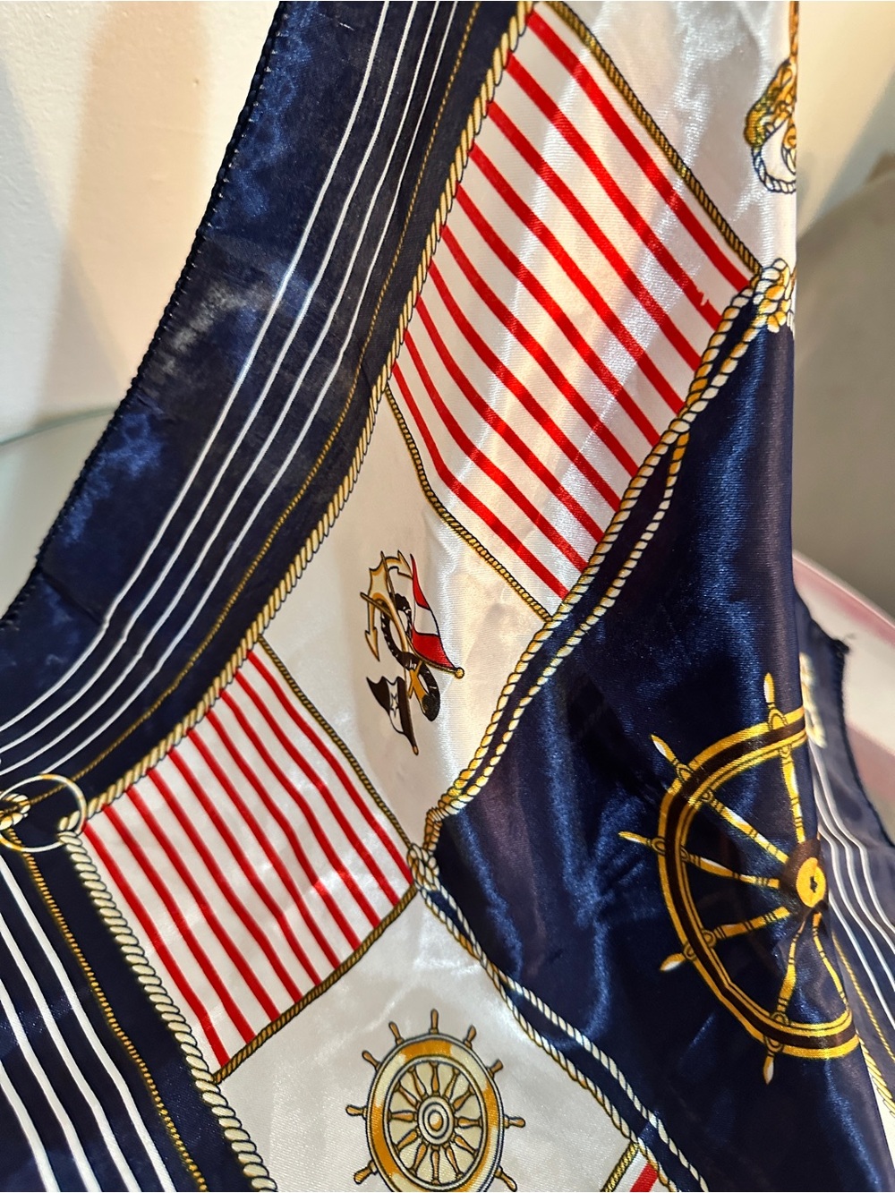 Vintage Nautical Stripe silk effect scarf - Navy, Red, White - Picture 6 of 7